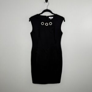 Calvin Klein Sleeveless Sheath Short Black Dress Size 10P Silver Neck Accent NWT
